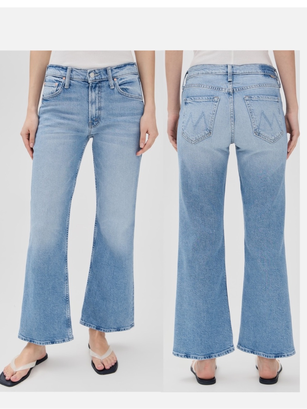 MOTHER Superior The Bookie Flood Light Blue Flare Jeans — Mid-Rise Wide Leg